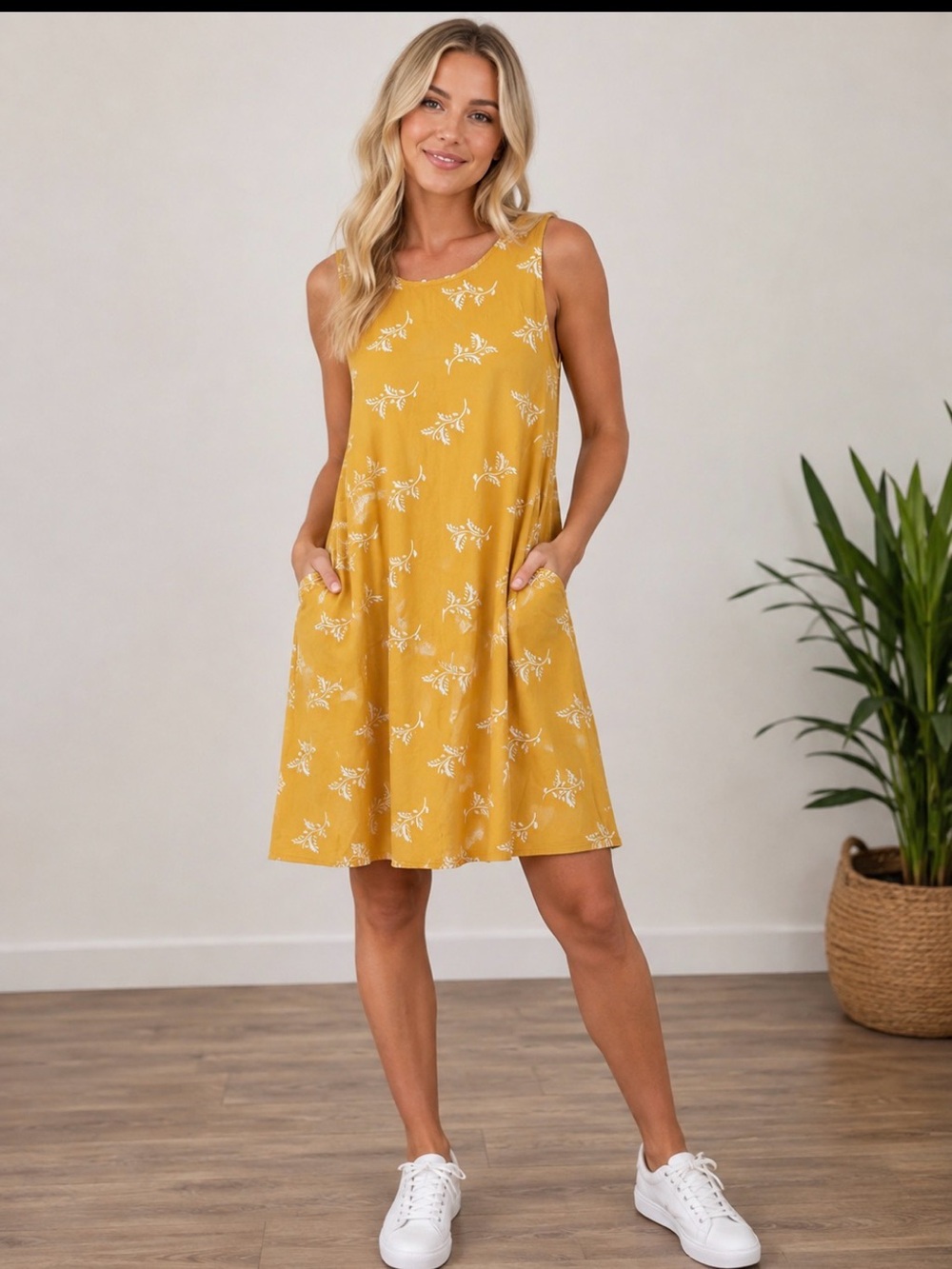 Old Navy Mustard Floral A-Line Midi Dress